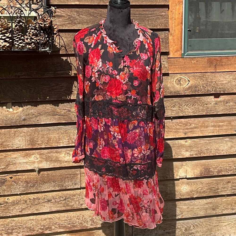 Johnny Was Black and Pink Floral Dress